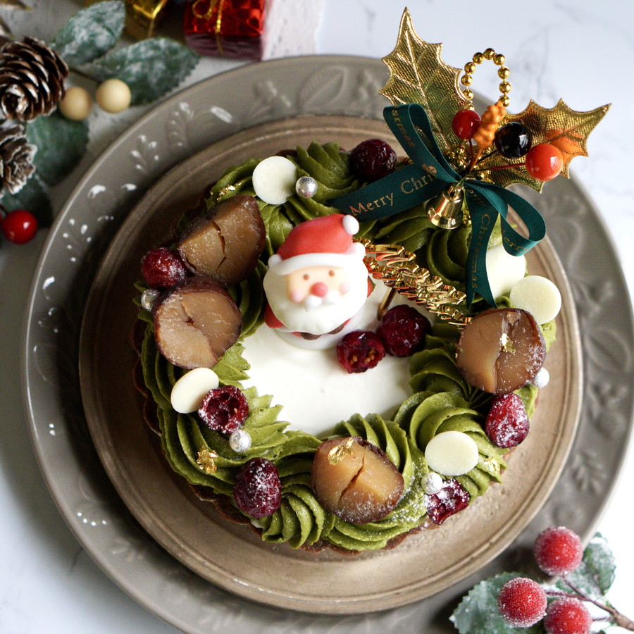 抹茶モンブランのクリスマスリースタルト
