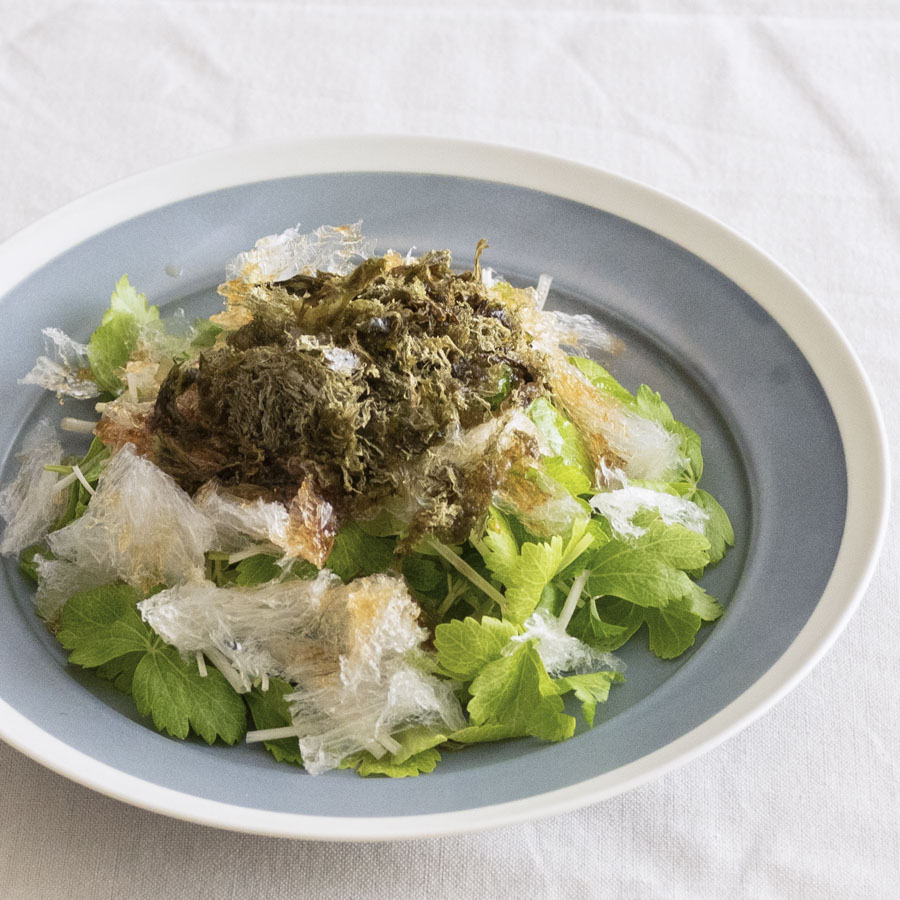 そのまんま寒天と香味野菜のごま油ぽん酢サラダ