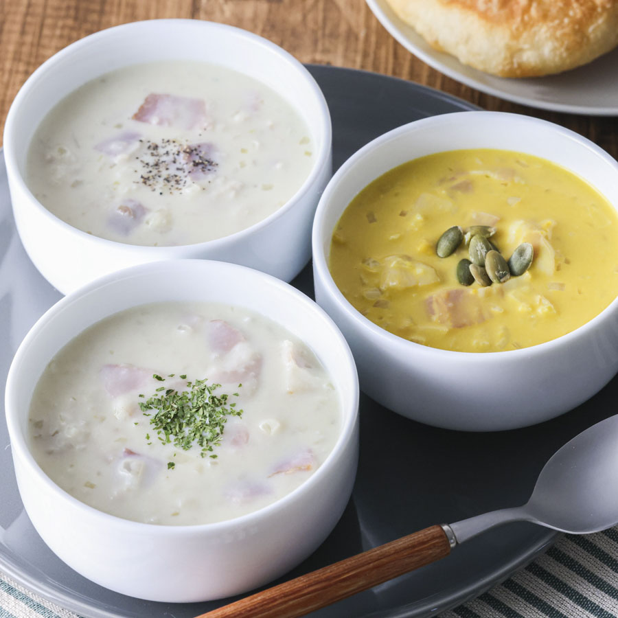 野菜フレークで簡単!3種のポタージュスープ