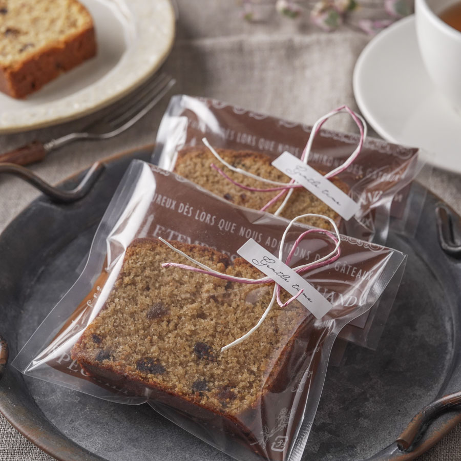 柄入りガス袋を使ったポレンタケーキのラッピング